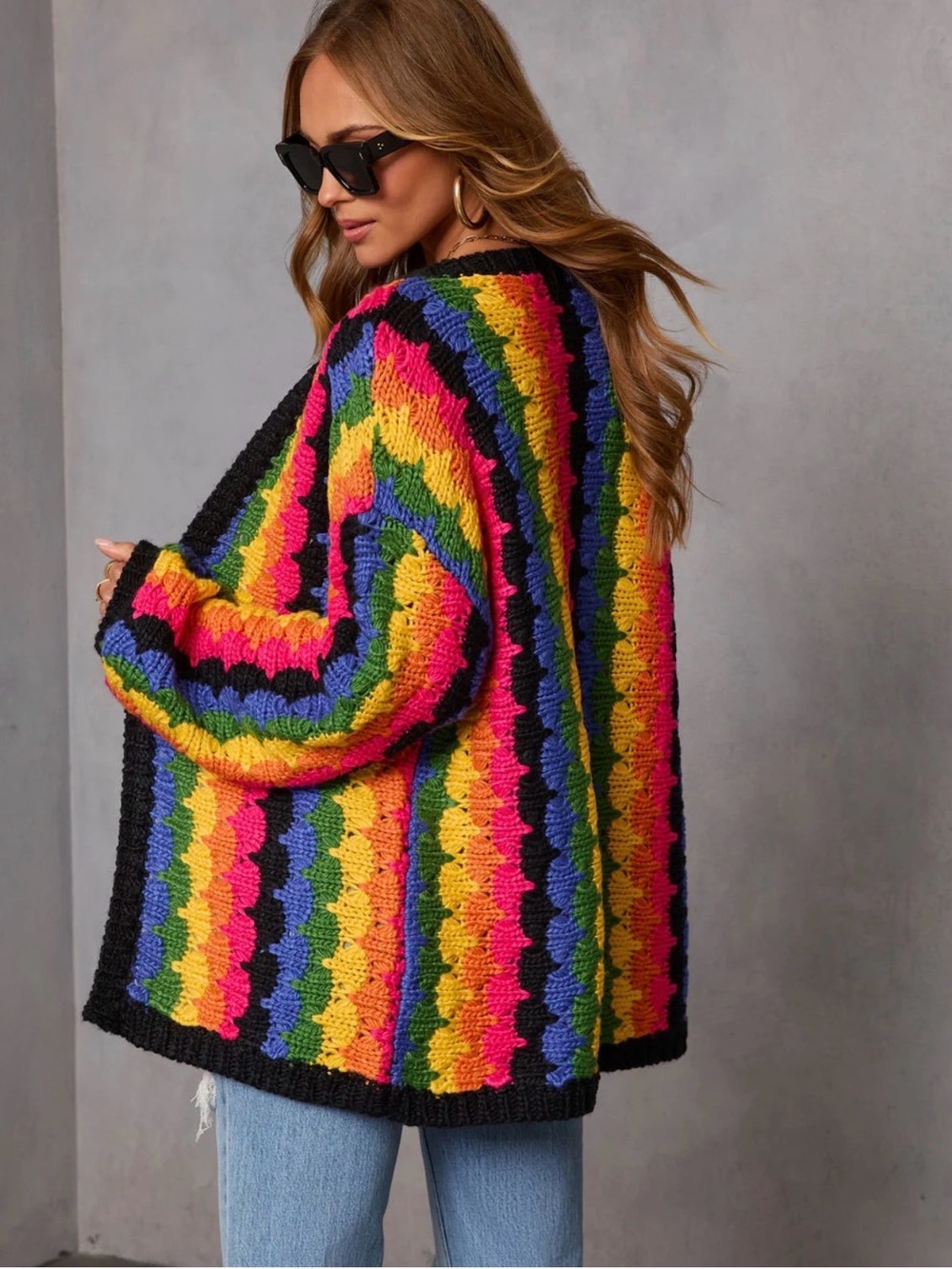 Black & Rainbow Crochet Cardigan - Picture 3 of 5